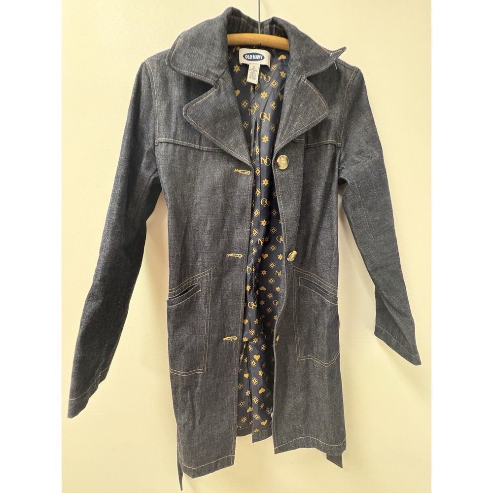 Old Navy Denim Tie Belt Jean Trench Coat Women's Dark Wash Denim Sz M